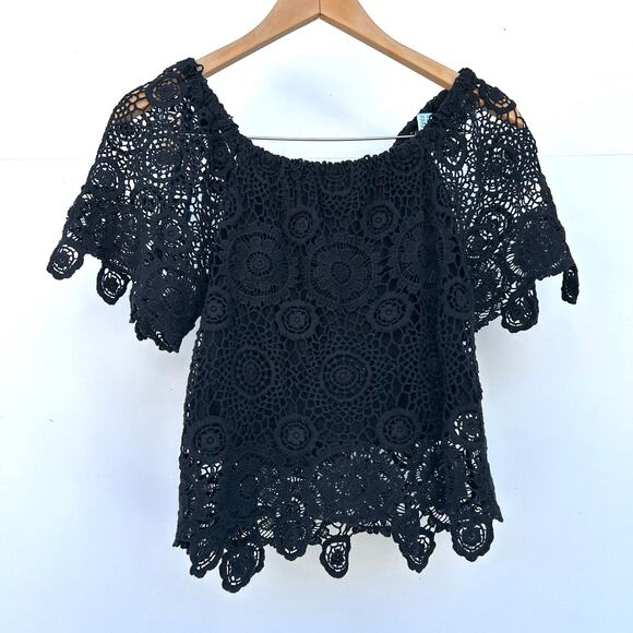 Vintage Y2K Nightcap Carmen Black Crochet Off The Shoulder Top Size Small - Picture 4 of 9